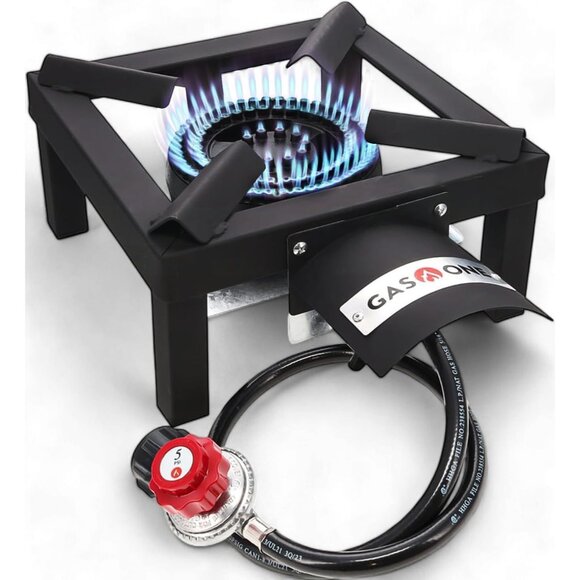 High Pressure Single Propane Burner - Outdoor Cooking with Heat Shield and Guard